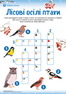 Кросворд з малюнками-піктограмами про осілих лісових птахів