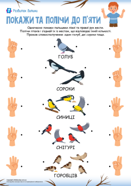 Птахи: рахуємо в межах 5-ти із пальчиковими жестами