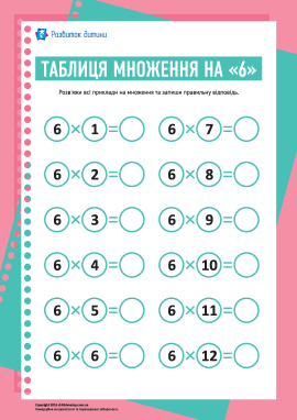 Таблиця множення числа «6»