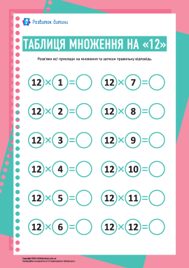 Таблиця множення числа «12»
