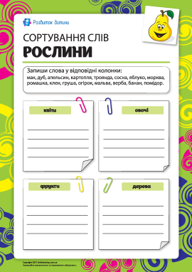 Сортування слів: рослини