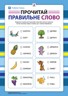 Вибери правильне слово №2 (розвиток навичок читання)