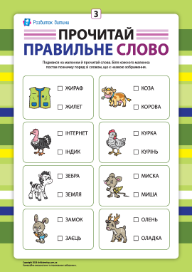 Вибери правильне слово №3 (розвиток навичок читання)