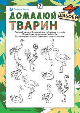 Домалюй тварин №7: розвиваємо уважність, домальовуючи дзьоби