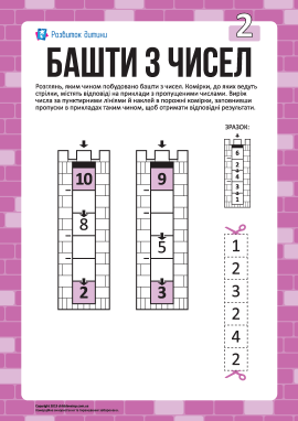 Башти з чисел №2: віднімання в межах 10